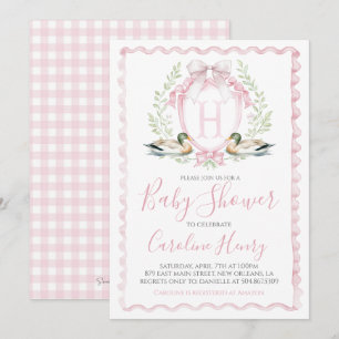 Convite Chá de fraldas Rosa Rosa Gingham Rosa