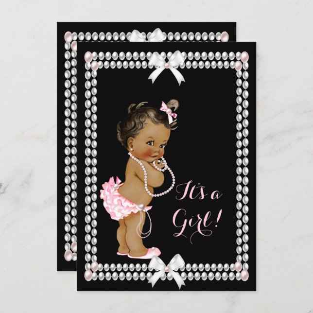 Convite Chá de fraldas-rosa-rosa-rosa-rosa-preto-étnico (Frente/Verso)