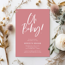 Convite Chá de fraldas Rosa Simples de Caligrafia