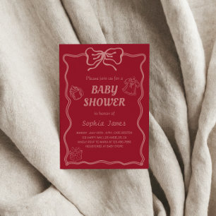 Convite Chá de fraldas rosa suave com ícones de bebê e qua