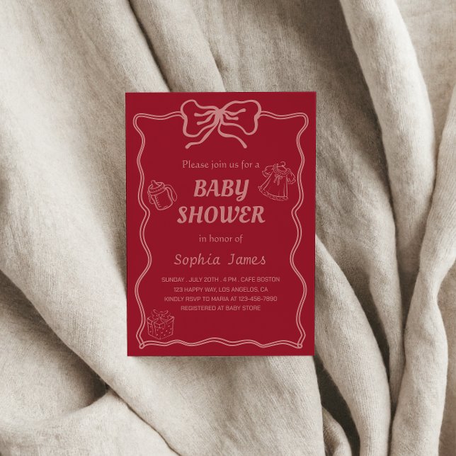 Convite Chá de fraldas rosa suave com ícones de bebê e qua (Criador carregado)