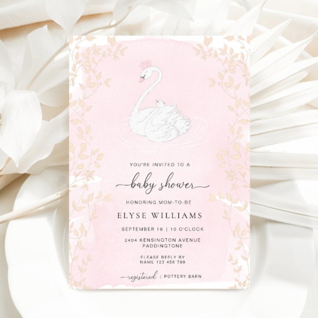 Convite Chá de fraldas Rosa Swan Princess (Baby Shower Invitation Odette Pink )