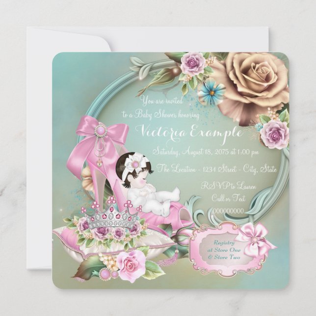 Convite Chá de fraldas Rosa Teal e Rosa (Verso)