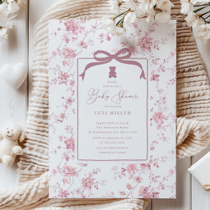 Convite Chá de fraldas Rosa Teddy Bear