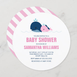 Convite Chá de fraldas Rosa Whales Girl