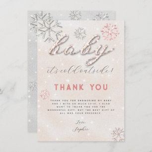 Convite Chá de fraldas Rosa Winter Rhinestones Obrigado