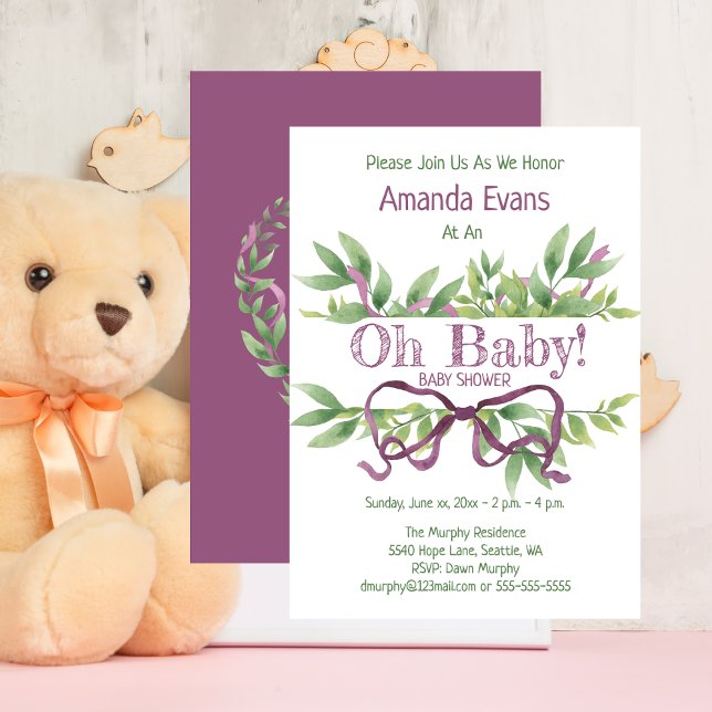 Convite Chá de fraldas Roxo (Cute Baby Shower Purple Invitation)