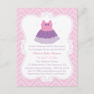 Convite Chá de fraldas roxo cor-de-rosa da menina do