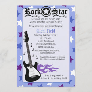 Convite CHÁ DE FRALDAS ROXO da ESTRELA DO ROCK 5X7 -