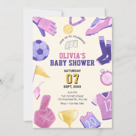 Convite Chá de fraldas roxo de futebol