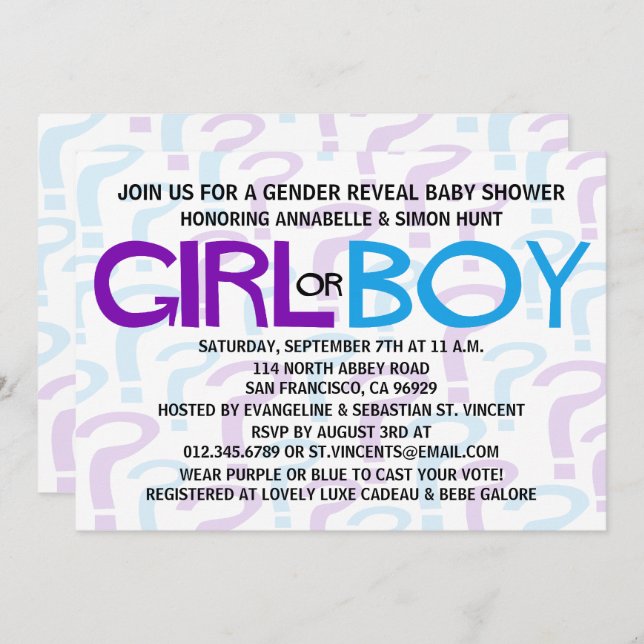 Convite Chá de fraldas Roxo e Azul (Frente/Verso)