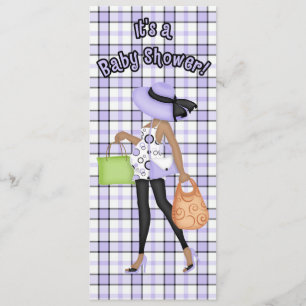 Convite Chá de fraldas roxo e preto (versão de pele escura