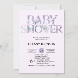 Convite Chá de fraldas roxo floral da lavanda da aguarela