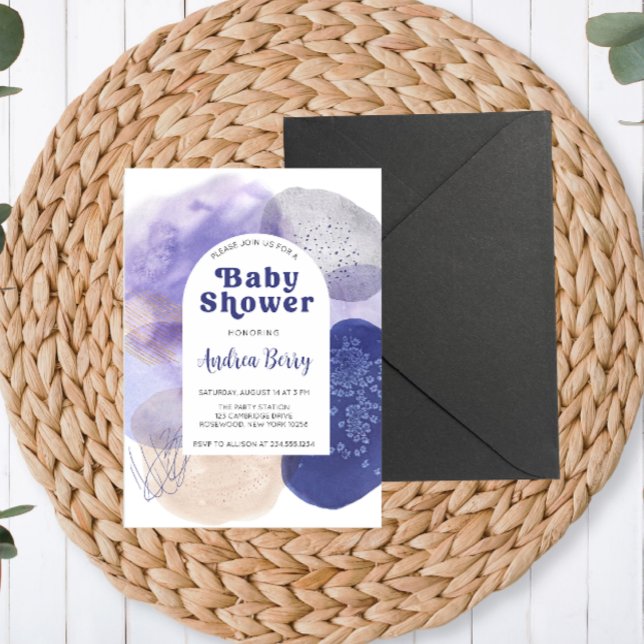Convite Chá de fraldas Roxo Moderno (Criador carregado)