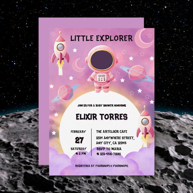 Convite Chá de fraldas Roxo Moderno do Little Explorer (Criador carregado)