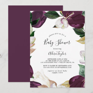 Convite Chá de fraldas Roxo Moody Blooms