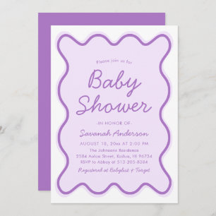 Convite Chá de fraldas Roxo-Roxo Curvado Moderno e Curvado