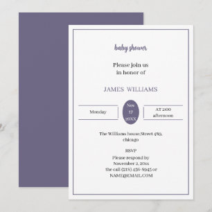 Convite Chá de fraldas Roxo Simples Personalizado
