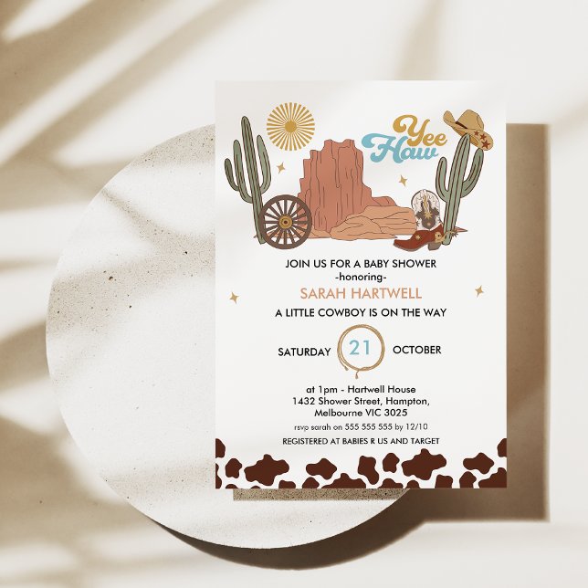Convite Chá de fraldas Russo Brown Yea Haw Little Cowboy (Editable Cowboy Baby Shower Invitation, Little Cowboy baby shower Invite, Wild West Theme, Boy)