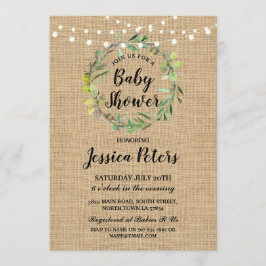 Convite Chá de fraldas Russo Burlap Green Wreath Invite