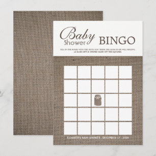 Convite Chá de fraldas Russo Burlap Mason Jar Bingo