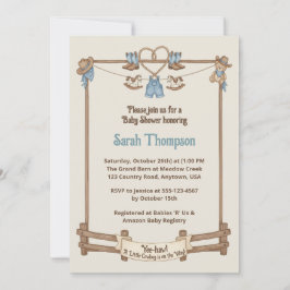 Convite Chá de fraldas Russo Cowboy Clothesline Boy