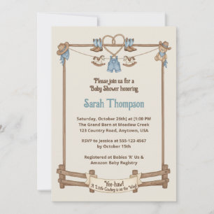 Convite Chá de fraldas Russo Cowboy Clothesline Boy