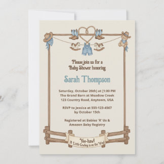 Convite Chá de fraldas Russo Cowboy Clothesline Boy