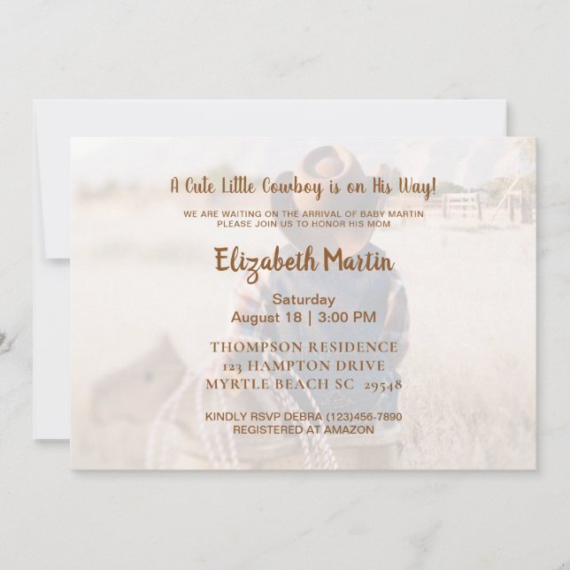 Convite Chá de fraldas Russo de Cowboy Ocidental (Frente)