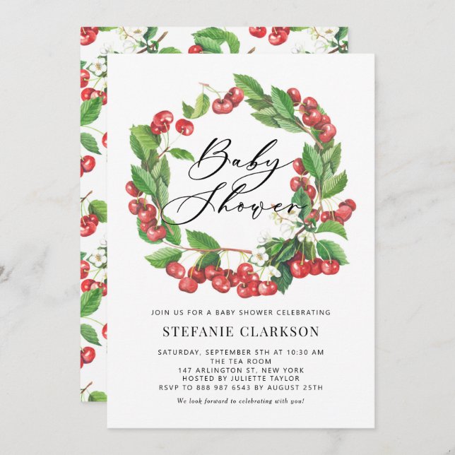 Convite Chá de fraldas Russo De Ferro Vermelho De Cerejas  (Frente/Verso)