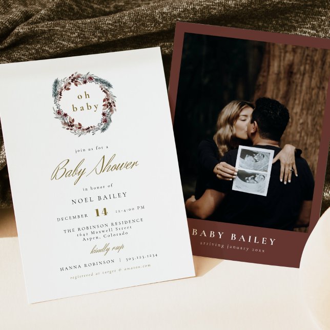 Convite CHÁ DE FRALDAS Russo de Natal NOEL Pine de inverno (Criador carregado)