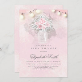 Convite Chá de fraldas Russo de Rosas Rosa e Respiração do