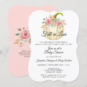 Convite Chá de fraldas Russo Floral de Abóbora com Aquar