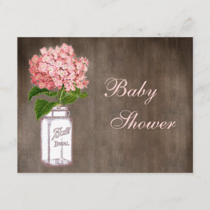 Convite Chá de fraldas Russo Mason Jar & Pink Hydrangea