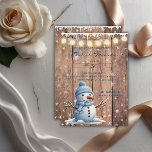 Convite Chá de fraldas Russo Moderno Elegante Blue Snowman