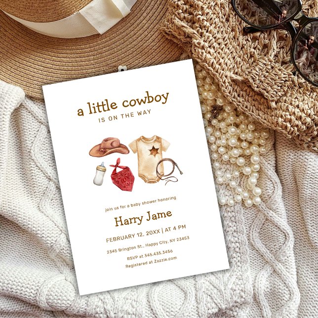 Convite Chá de fraldas Russo Moderno Ocidental (Rustic Modern Western Little Cowboy Baby Shower Invitation)