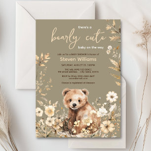 Convite Chá de fraldas Russo Woodland Bear neutro em termo