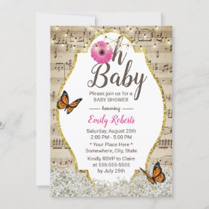 Convite Chá de fraldas Rustic Baby's Breath Floral Musical