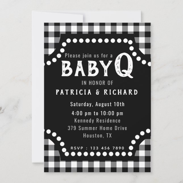 Convite Chá de fraldas Rustic Black And White Gingham Baby (Frente)