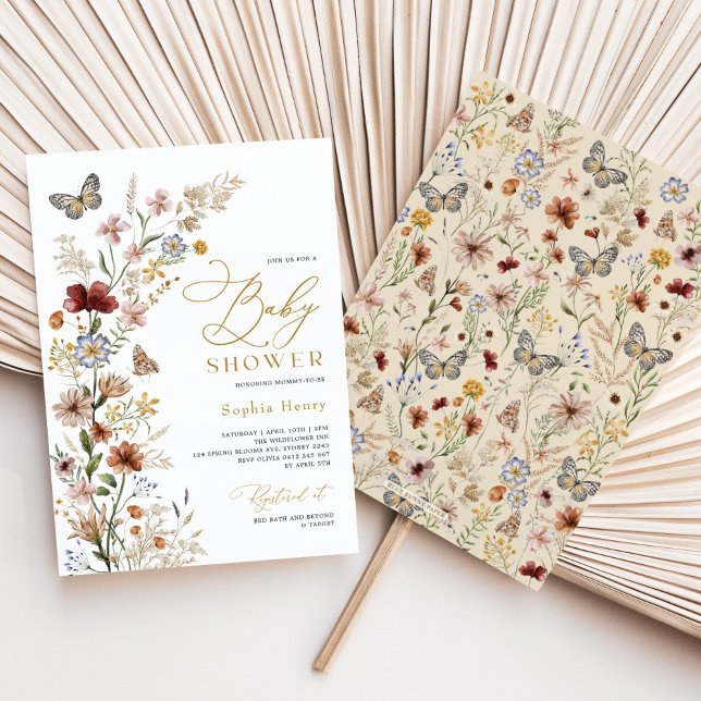 Convite Chá de fraldas Rustic Boho Wildflower Garden (Criador carregado)