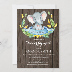 Convite Chá de fraldas Rustic Boy Elephant por Mail