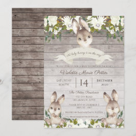 Convite Chá de fraldas Rustic Brown and White Bunny Rabbit