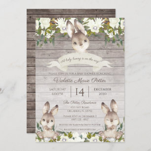 Convite Chá de fraldas Rustic Brown and White Bunny Rabbit
