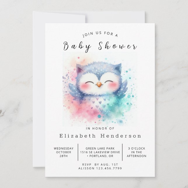 Convite Chá de fraldas Rustic Custom Owl (Frente)