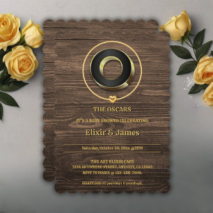 Convite Chá de fraldas Rustic Dourado Heart Monogramas Fam