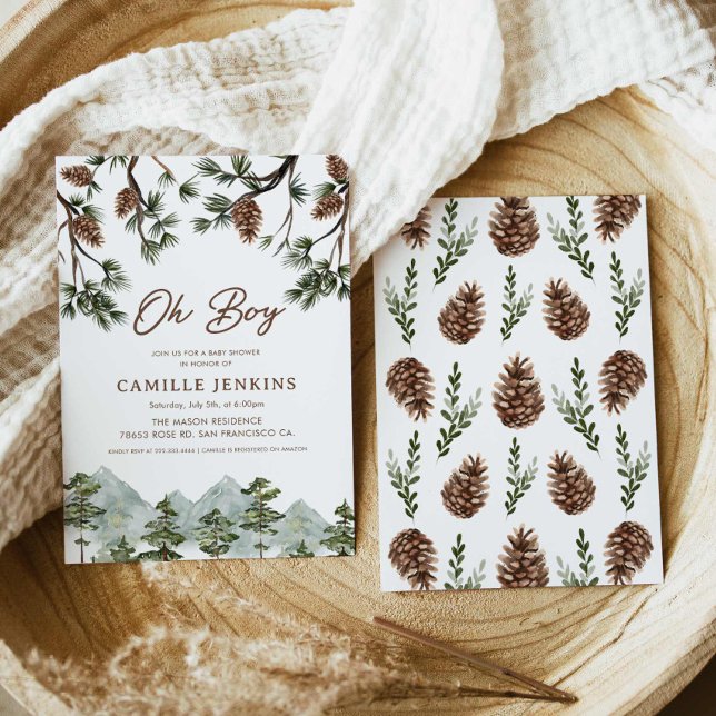 Convite Chá de fraldas Rustic Forest Boy (Oh Baby Rustic Mountain Baby Shower Invitation)