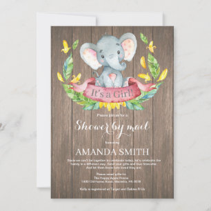 Convite Chá de fraldas Rustic Girl Elephant por Mail