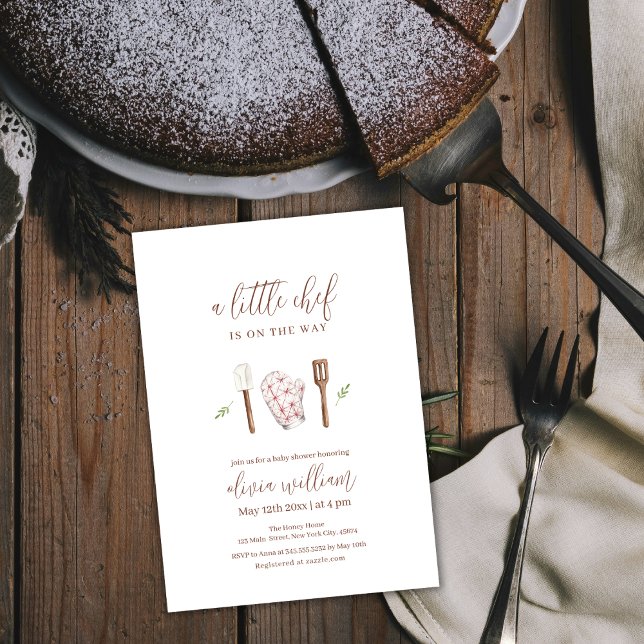 Convite Chá de fraldas Rustic Little Chef Kitchen (Rustic Little Chef Kitchen Stuff Baby Shower Invitation)