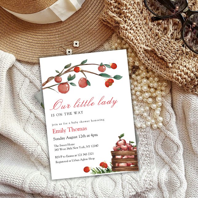 Convite Chá de fraldas Rustic Little Lady Ladybug (Rustic Little Lady Ladybug Apple Girl Baby Shower Invitation)