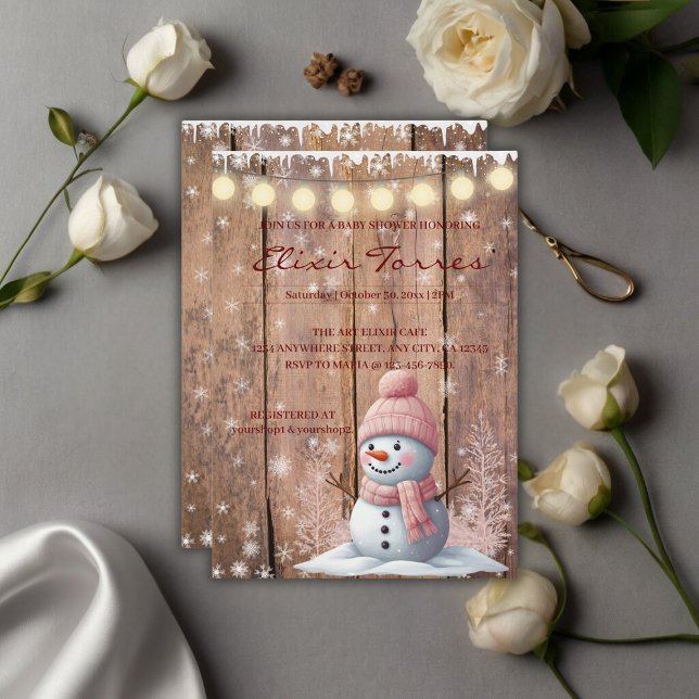 Convite Chá de fraldas Rustic Modern Elegante Snowman (Criador carregado)